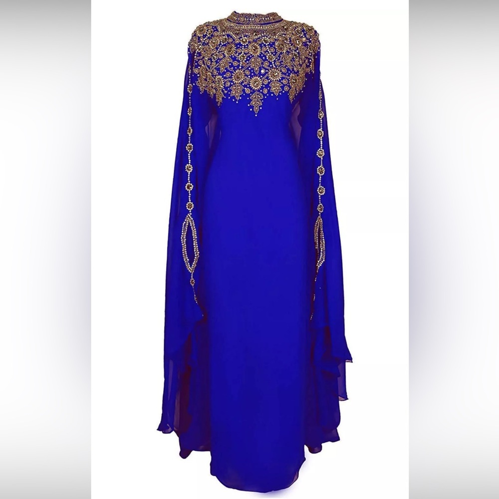 Elegant Blue and Gold Women's Dress